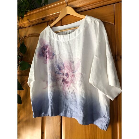 J. Jill Pure Jill Linen Watercolor Flower Floral Flowy Tunic-Top - Picture 6 of 12